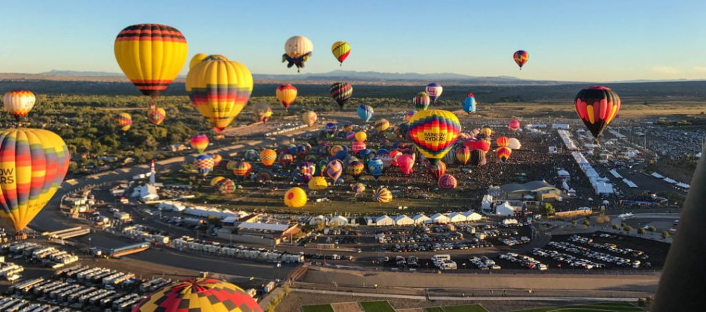 Albuquerque Balloon Fiesta Park with balloons launching