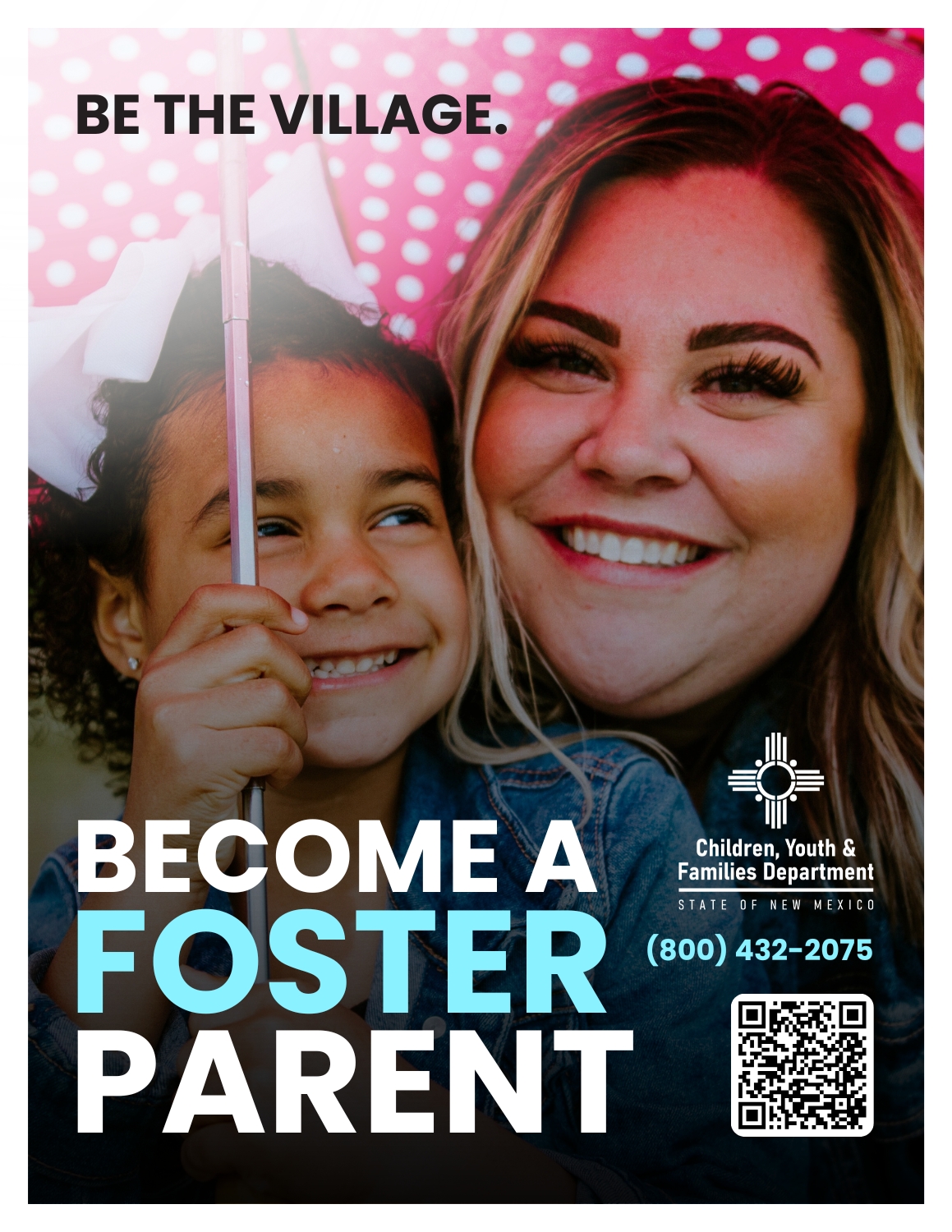 Be the Village Become a Resource Foster Parent Graphic with Mother and foster children